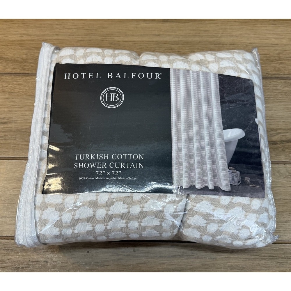 Hotel Balfour Turkish Waffle Shower Curtain 100% Cotton 72x72" Tan Beige Luxury